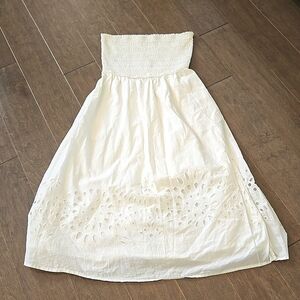 White Shirred Strapless Eyelet Summer Dress Thakoon